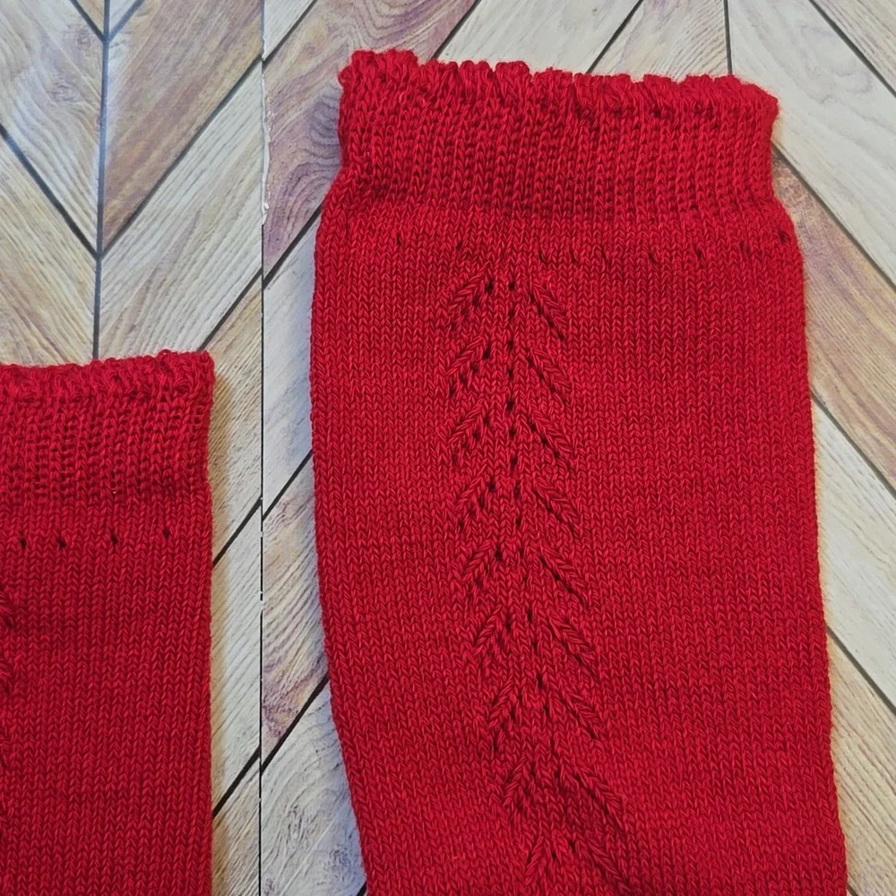 Baby Girl Red Knit Knee High Socks Vintage Style Christmas Holiday Accessory